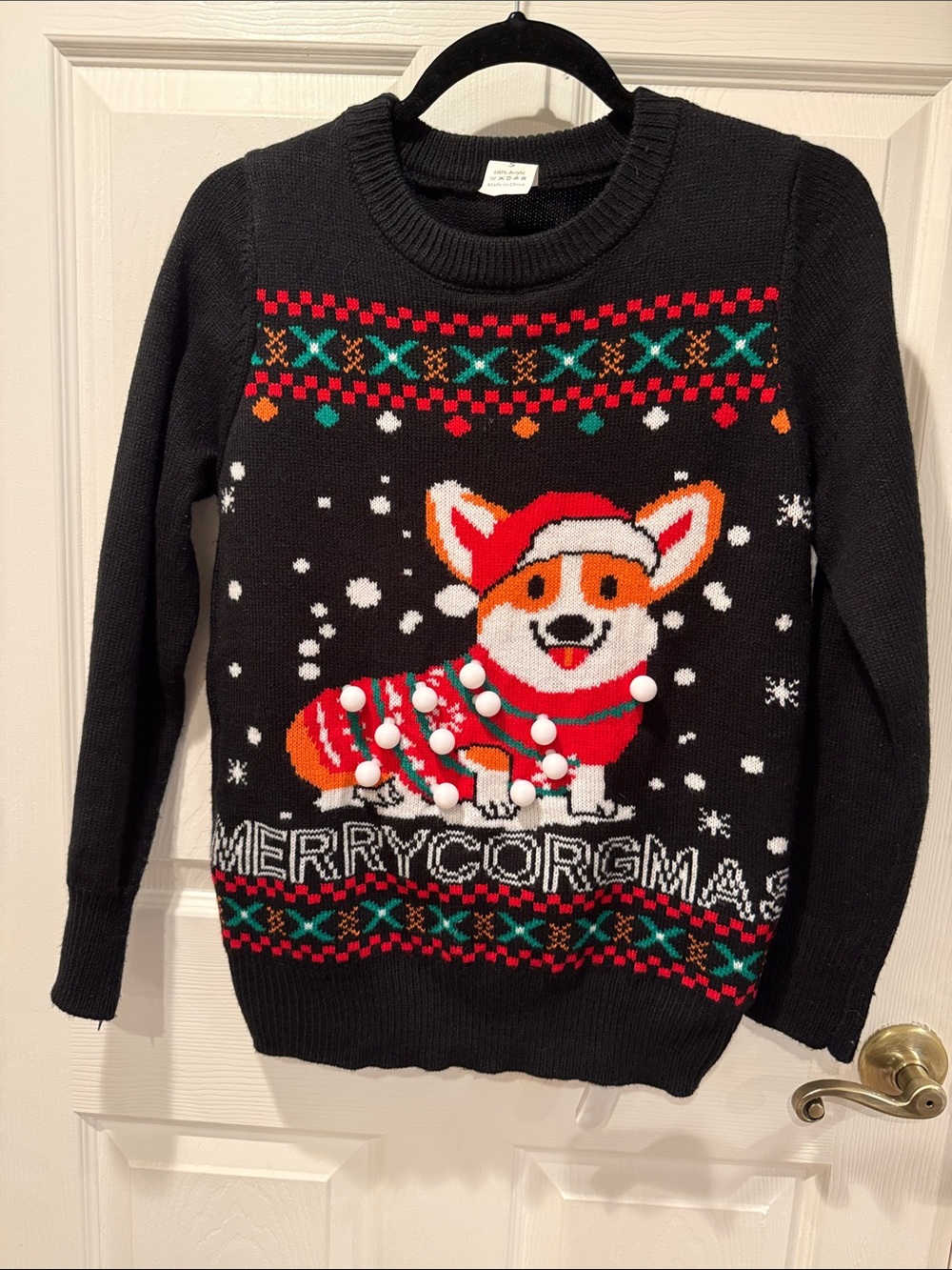 Light-up Black Knit "Merry Corgmas" Holiday Sweater